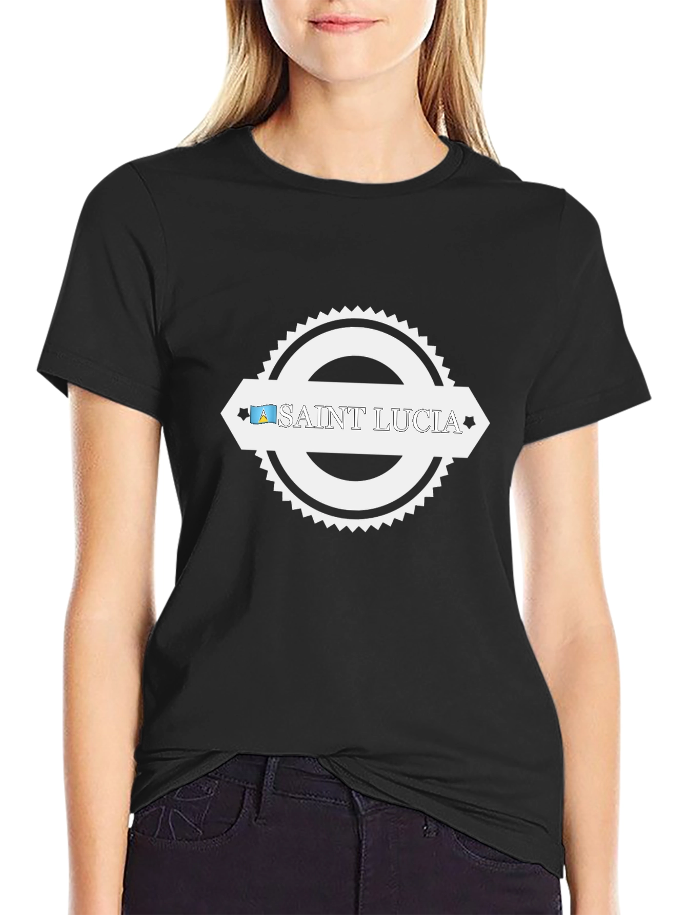 Saint Lucia Graphic T-Shirt Black Cotton Blend Tee