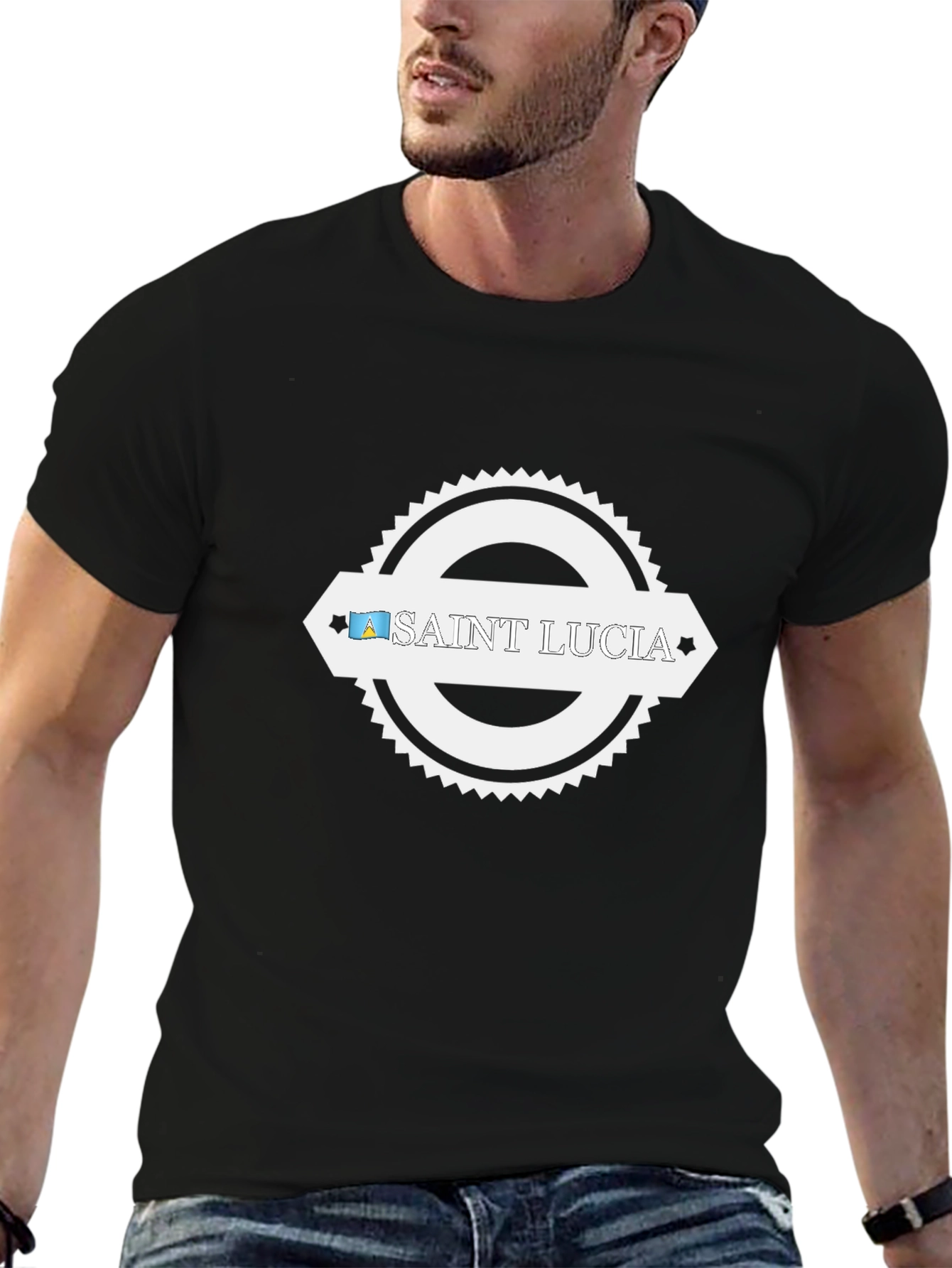 Saint Lucia Graphic T-Shirt Black Cotton Blend Tee