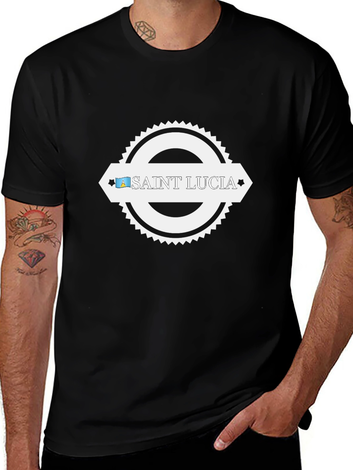 Saint Lucia Graphic T-Shirt Black Cotton Blend Tee