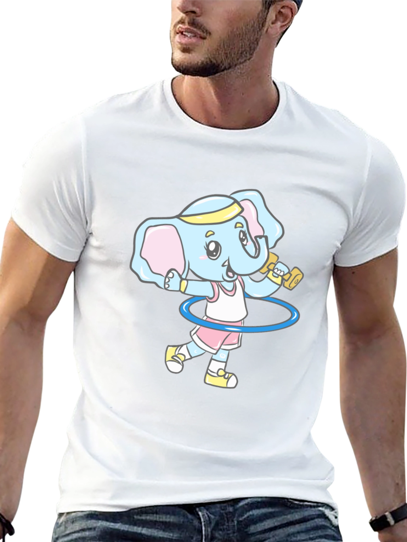 Elephant Gym Cartoon Black T-Shirt