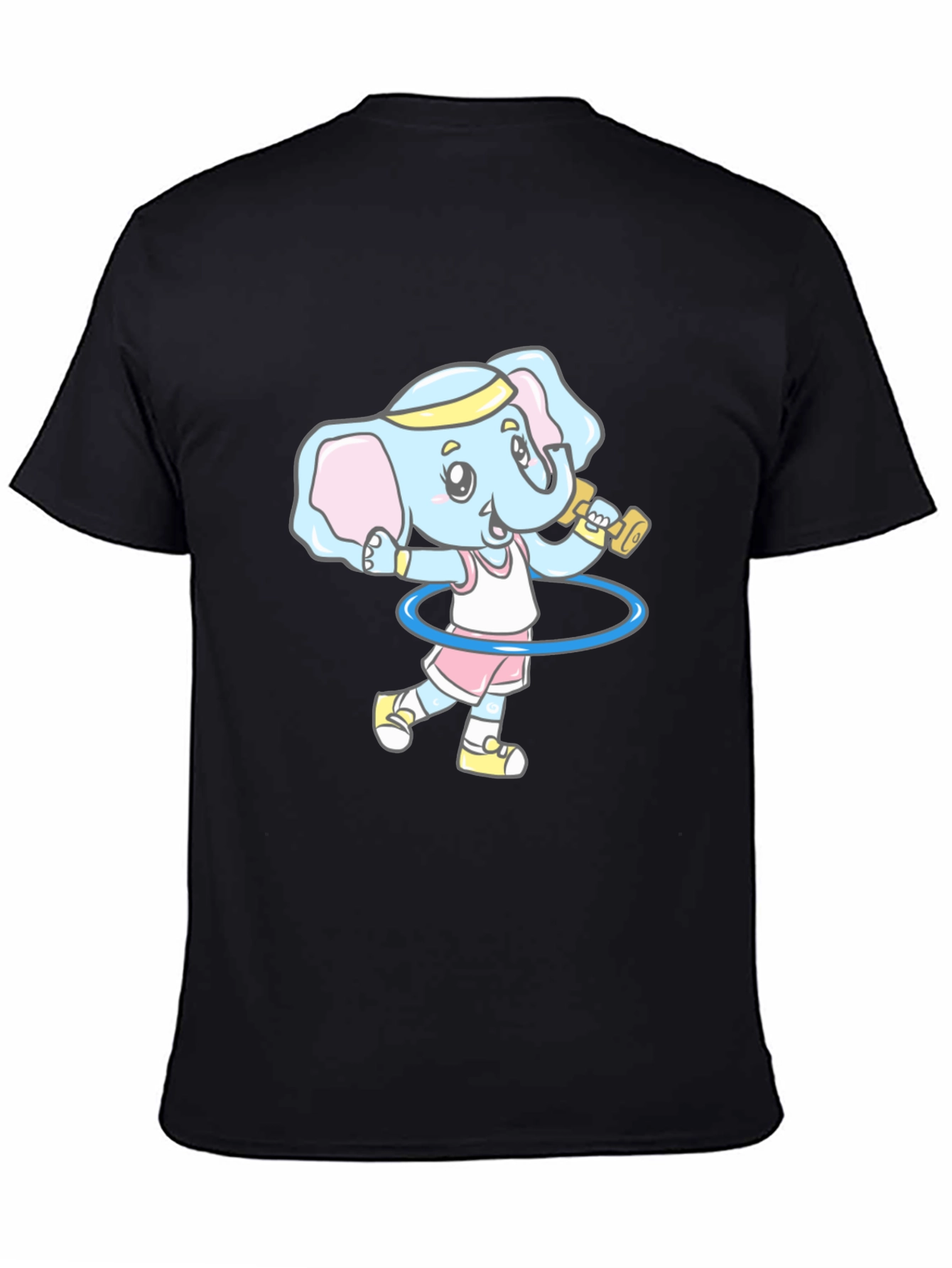 Elephant Gym Cartoon Black T-Shirt