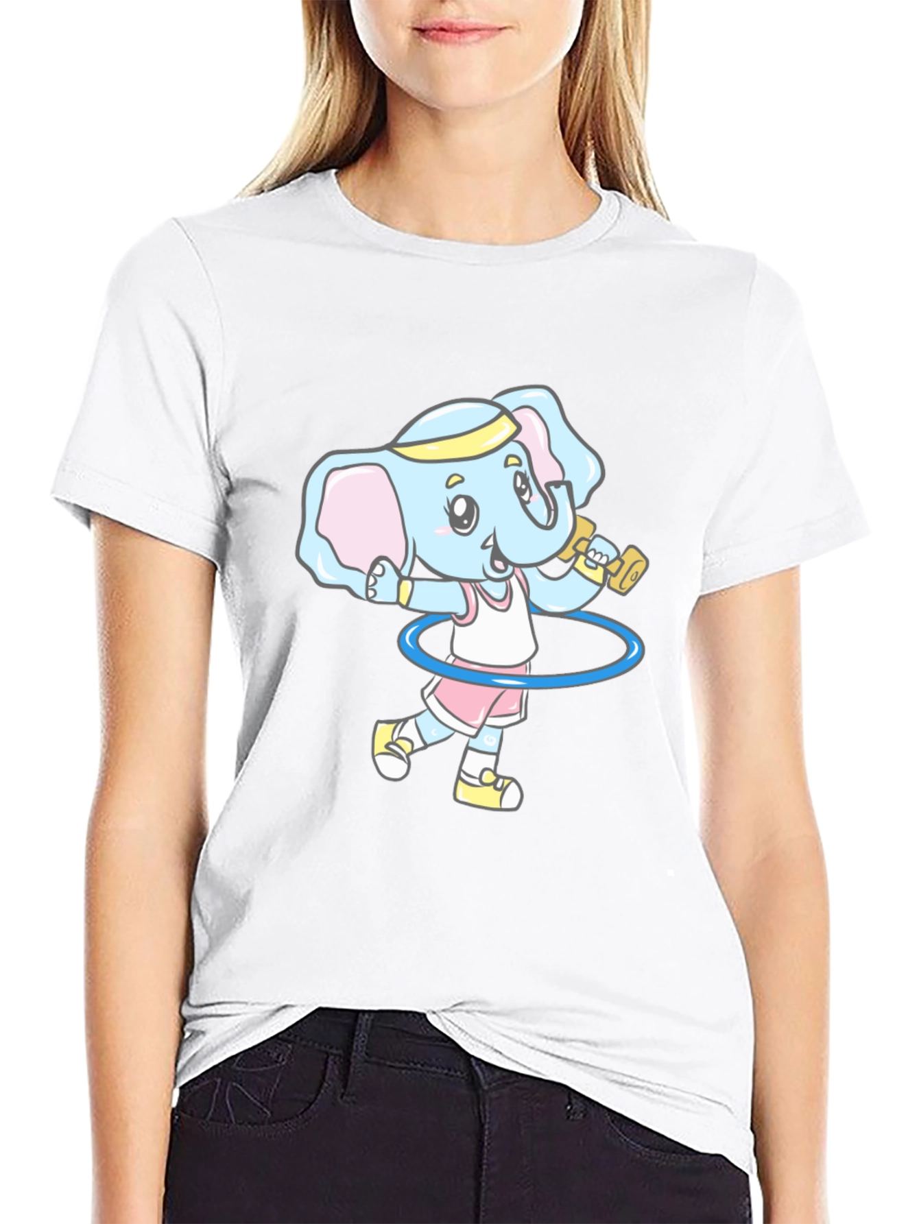 Elephant Gym Cartoon Black T-Shirt