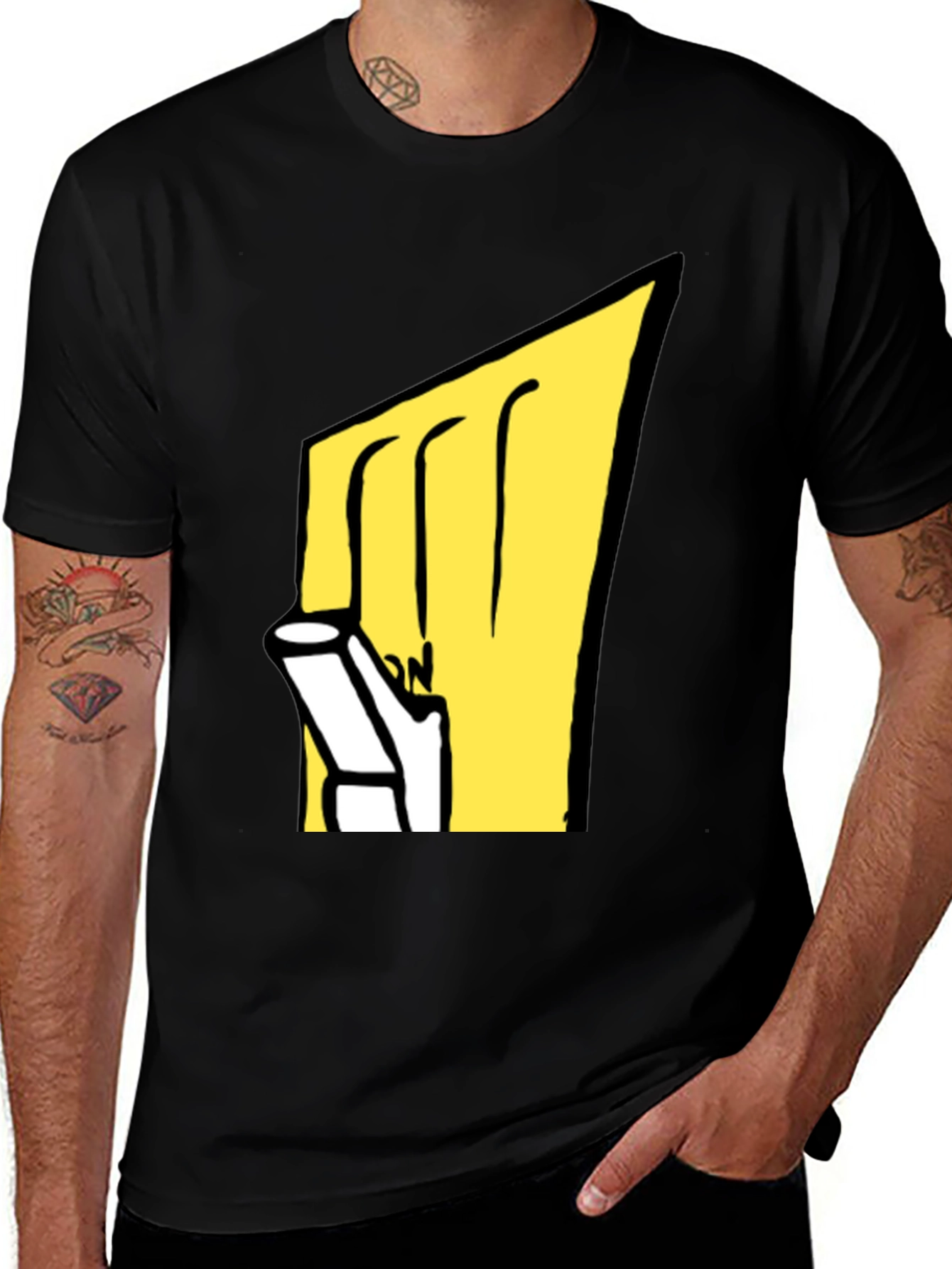 Cartoon Graphic Tee - Black Cotton Blend