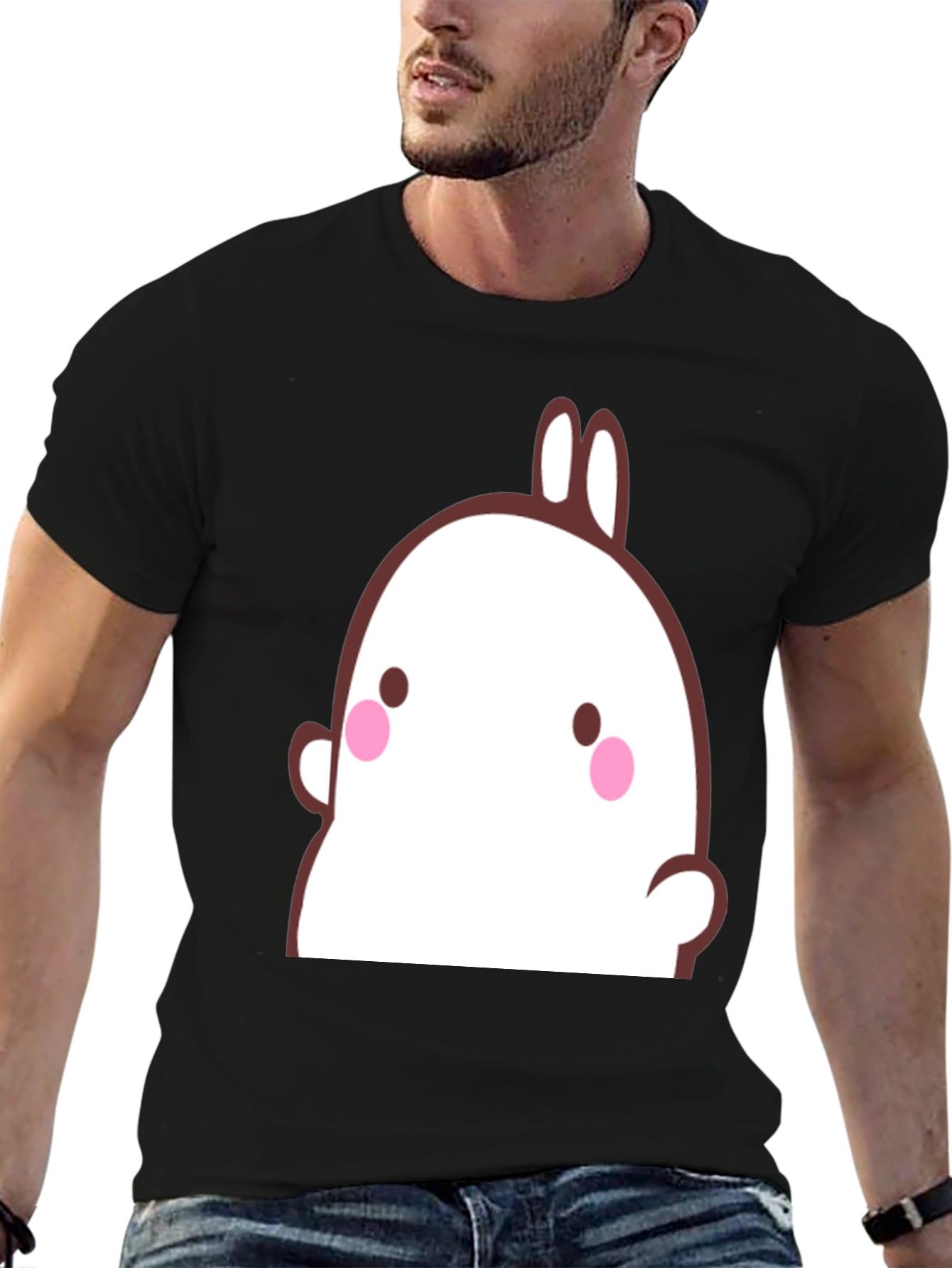 Cute Cartoon Bunny Graphic Black T-Shirt