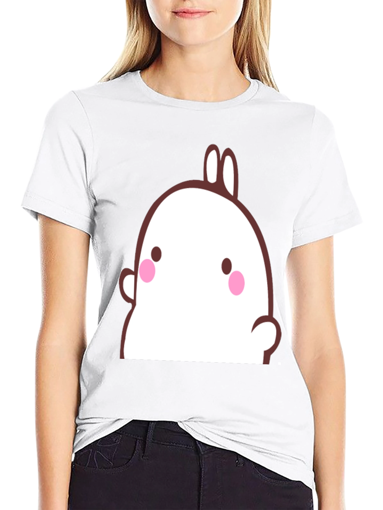 Cute Cartoon Bunny Graphic Black T-Shirt