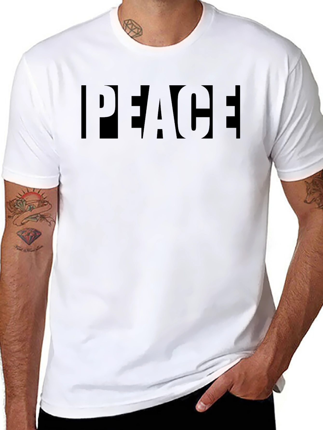 Mens Black Peace Graphic Crew Neck T-Shirt