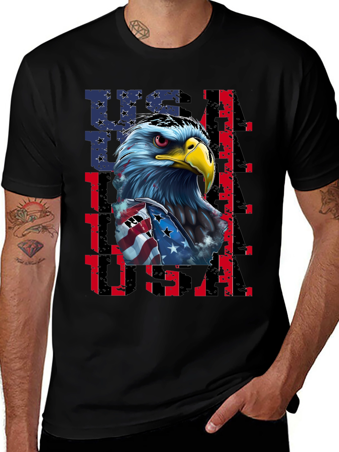 Patriotic Eagle USA Graphic Print Mens T-Shirt