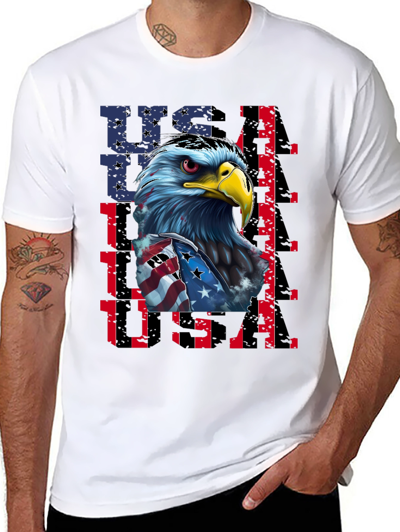 Patriotic Eagle USA Graphic Print Mens T-Shirt
