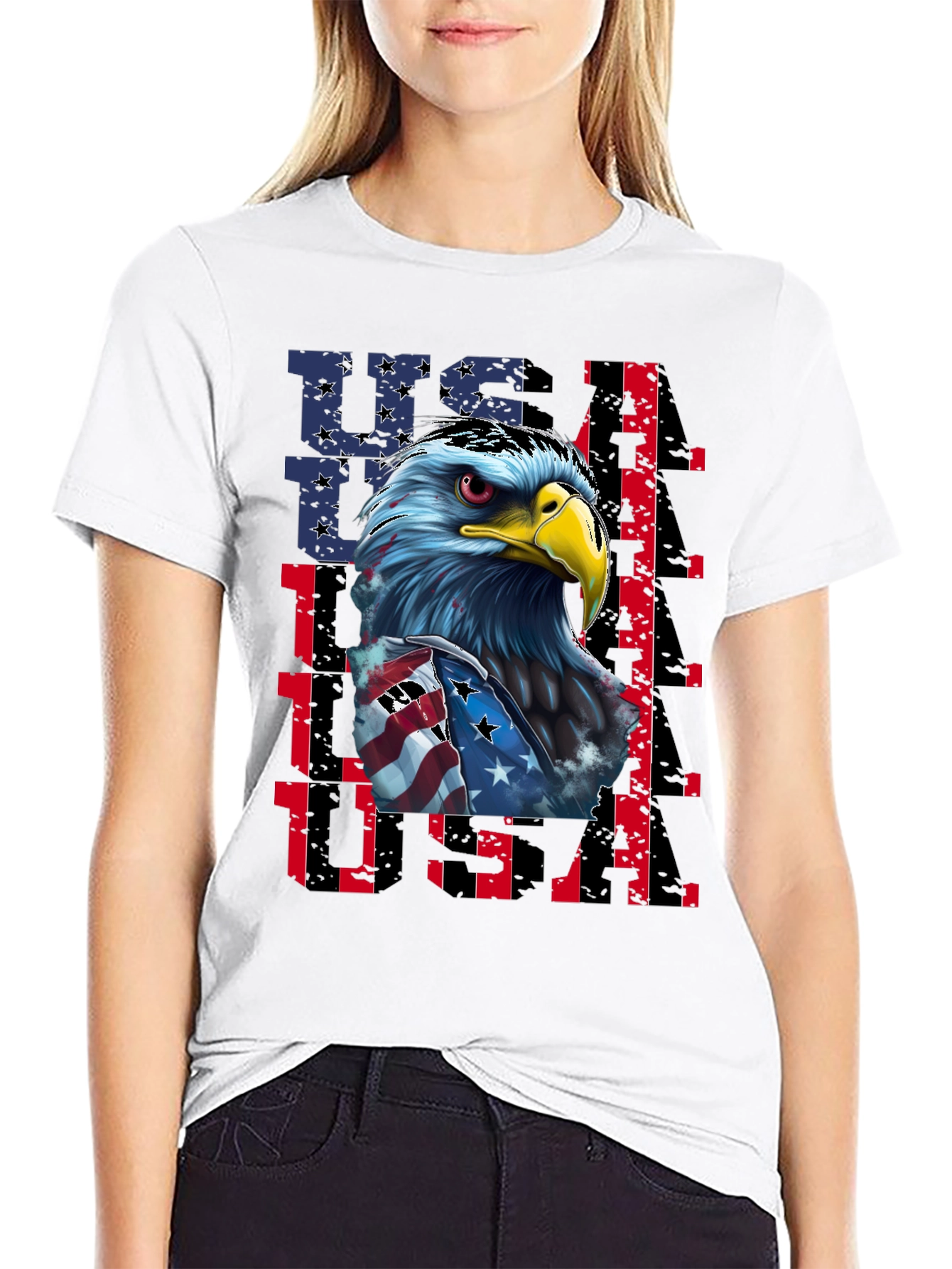 Patriotic Eagle USA Graphic Print Mens T-Shirt