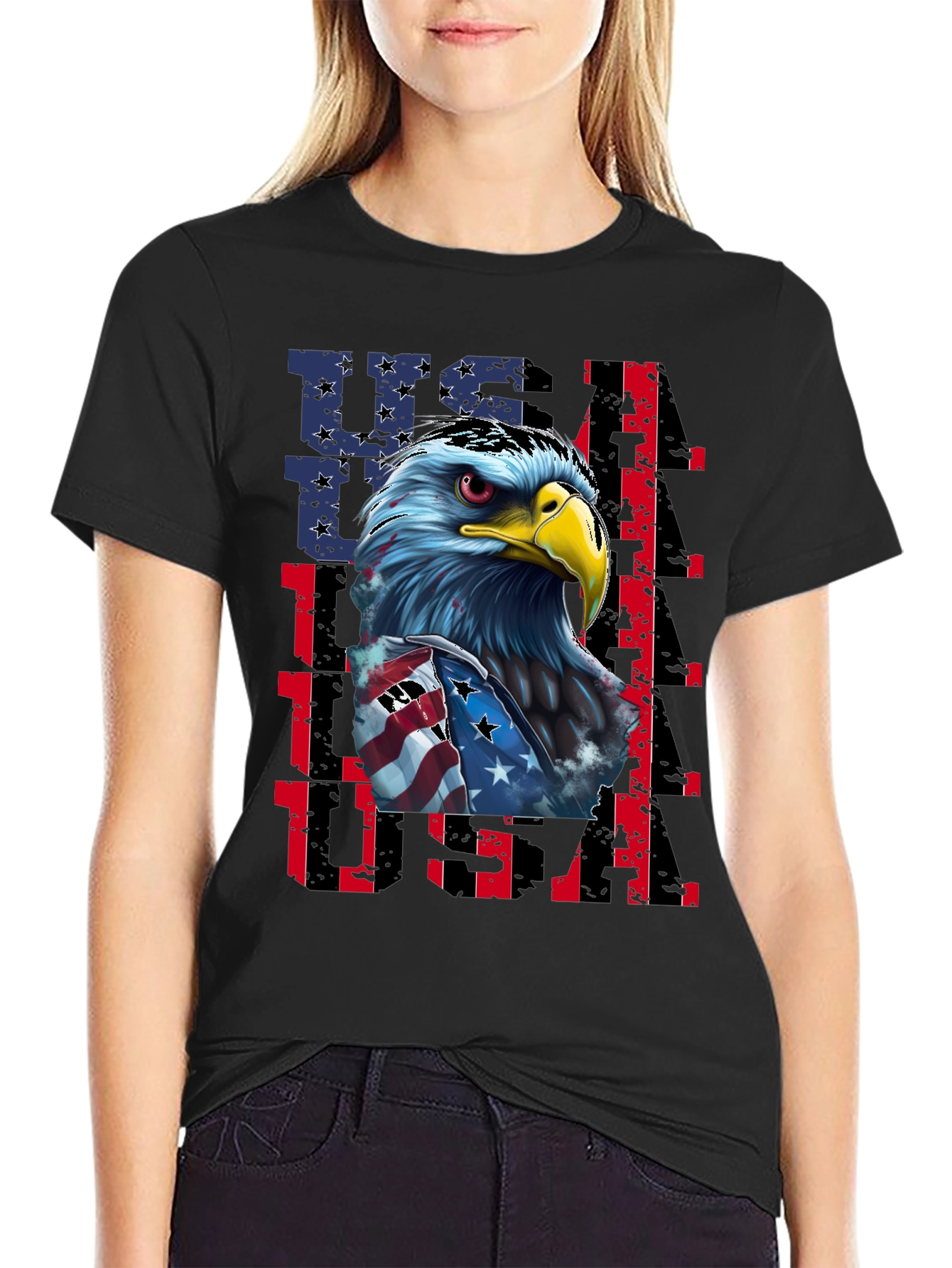 Patriotic Eagle USA Graphic Print Mens T-Shirt