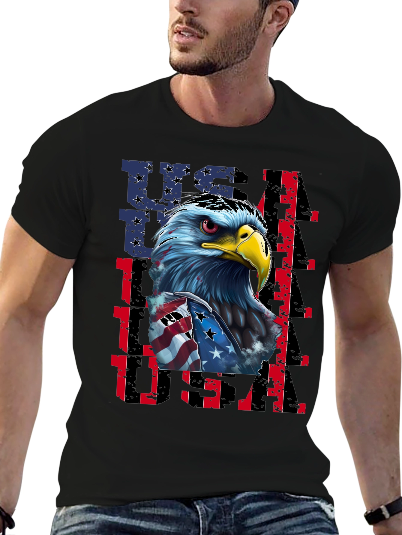 Patriotic Eagle USA Graphic Print Mens T-Shirt