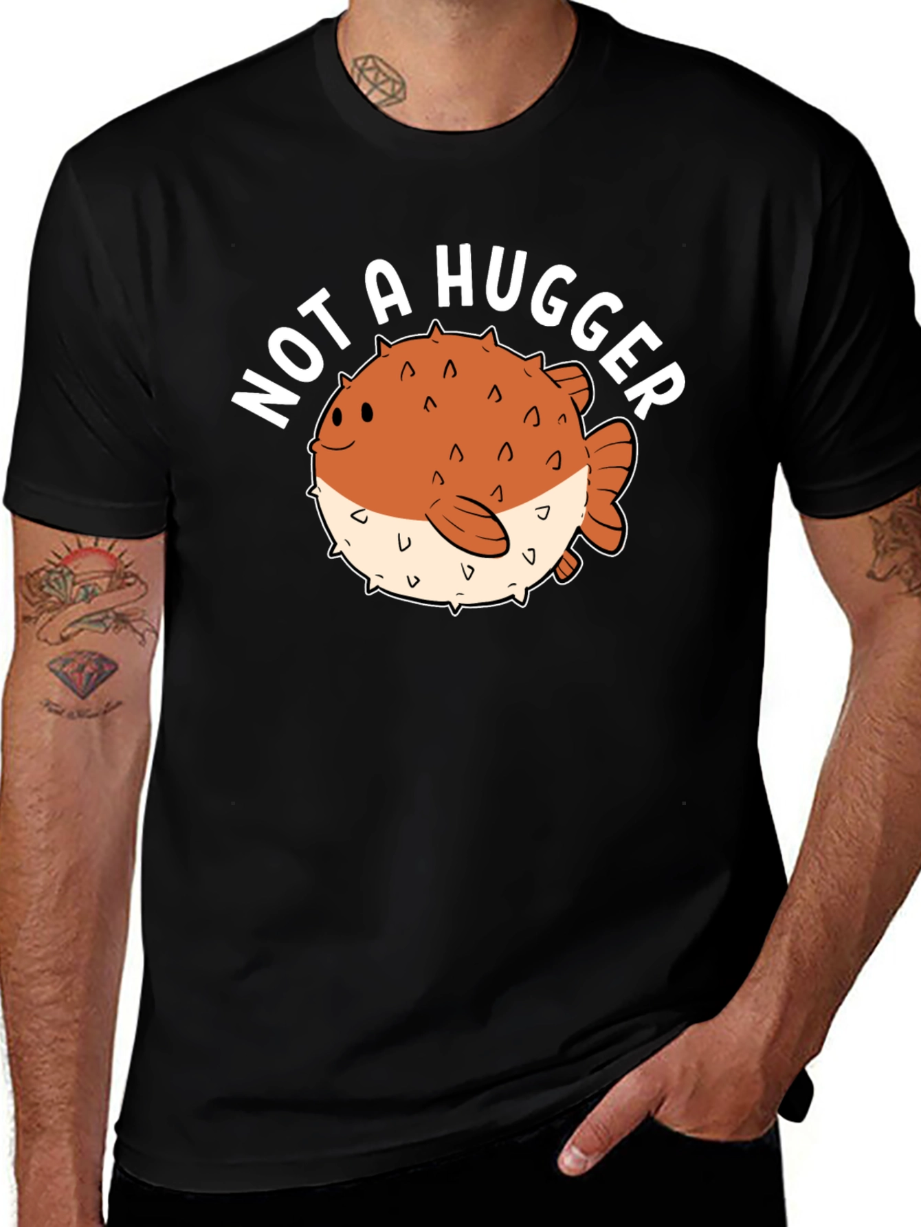 Not a Hugger Pufferfish Graphic Tee - Black