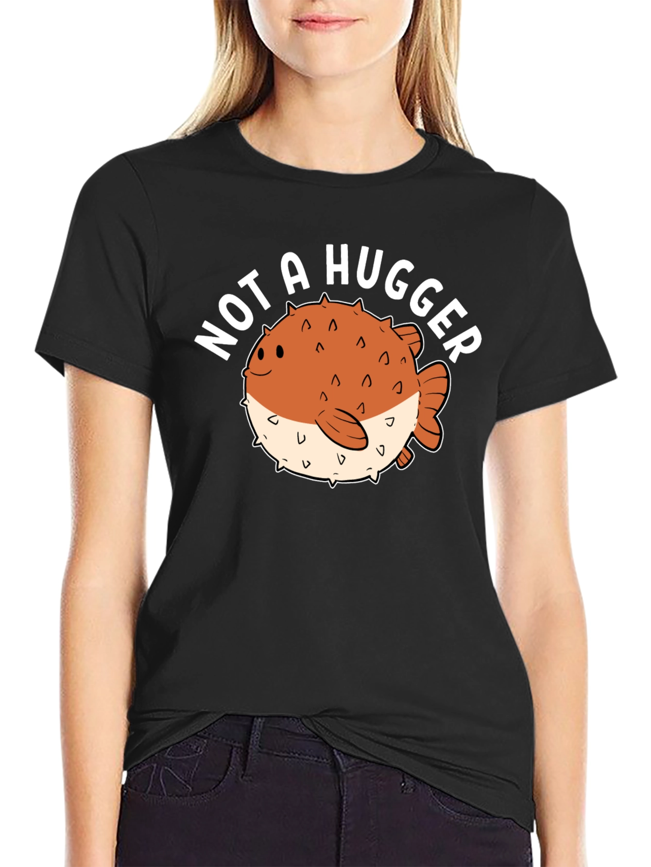Not a Hugger Pufferfish Graphic Tee - Black