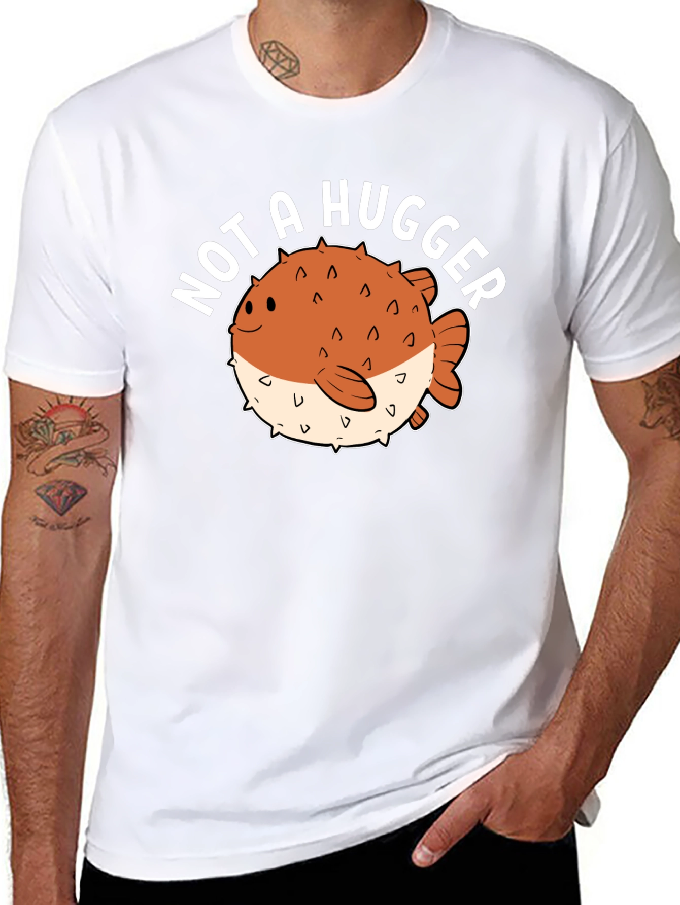 Not a Hugger Pufferfish Graphic Tee - Black