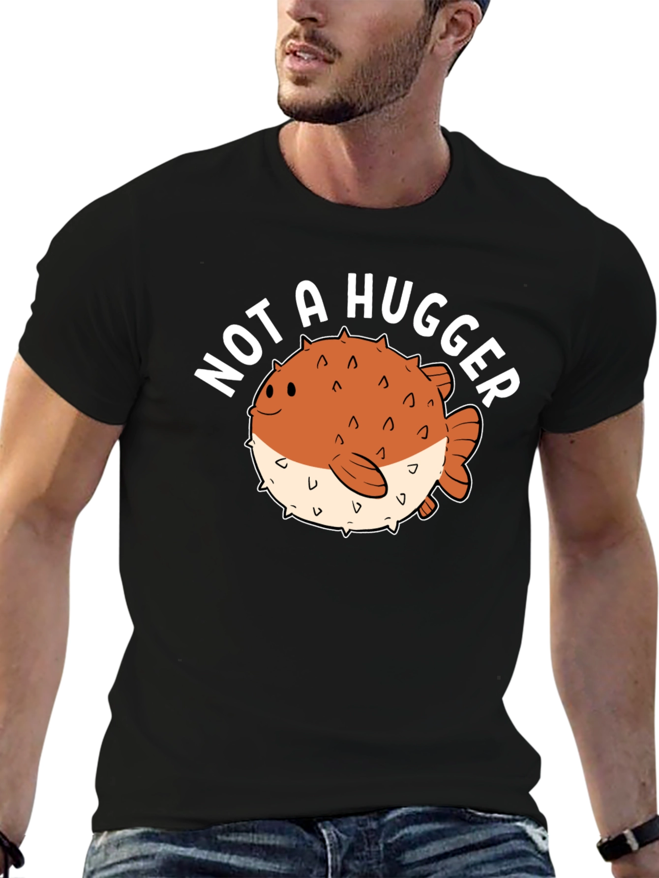 Not a Hugger Pufferfish Graphic Tee - Black