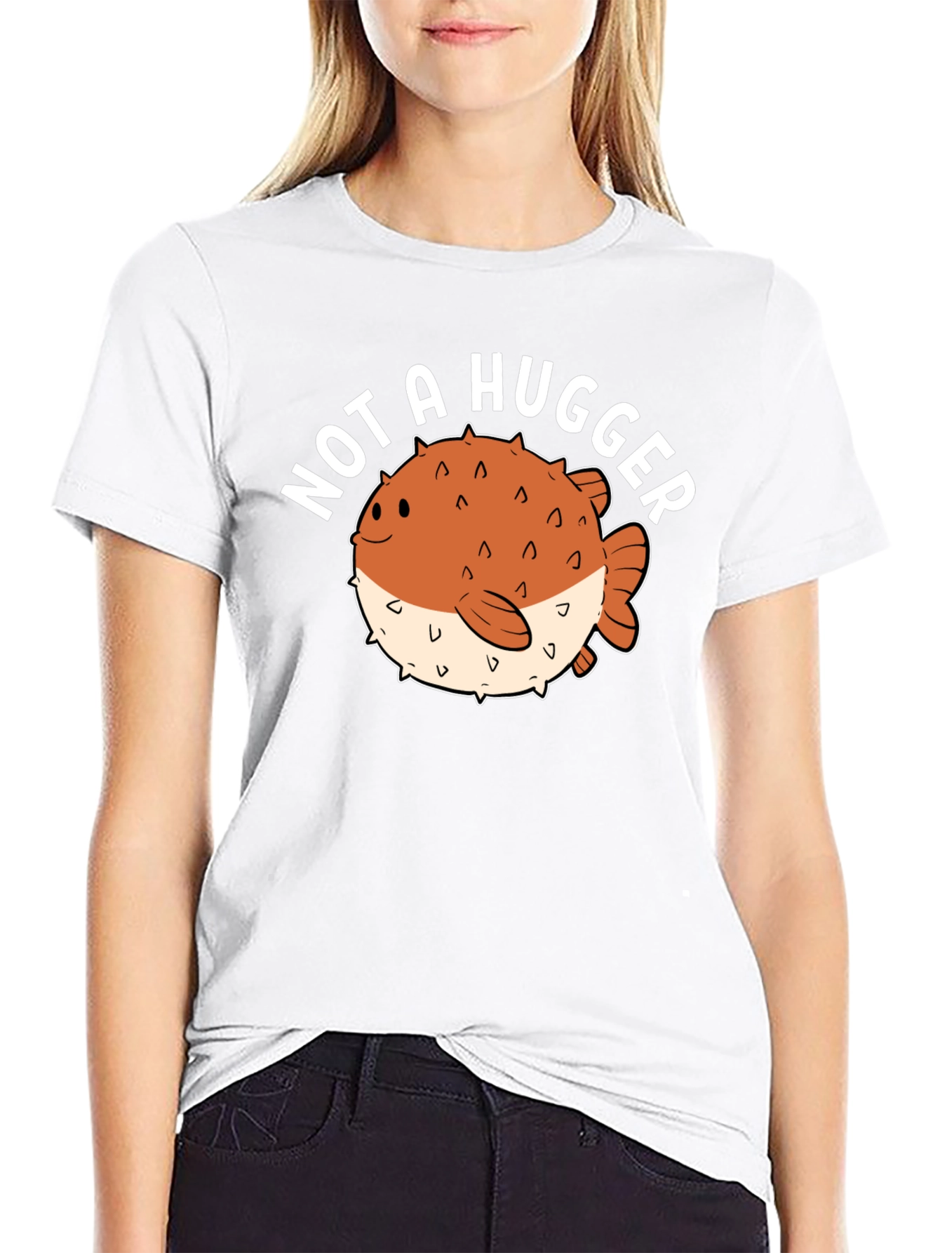 Not a Hugger Pufferfish Graphic Tee - Black