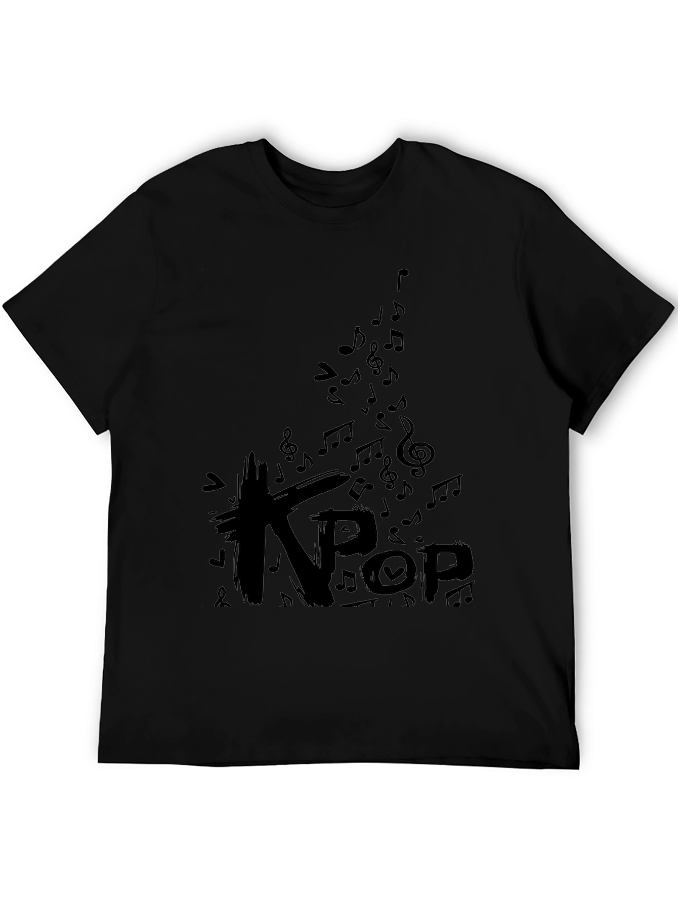 K-Pop Music Notes Black Graphic T-Shirt