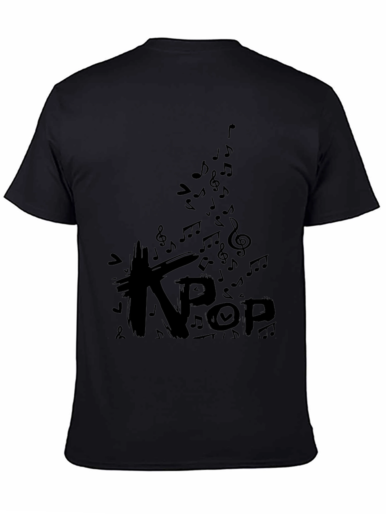 K-Pop Music Notes Black Graphic T-Shirt