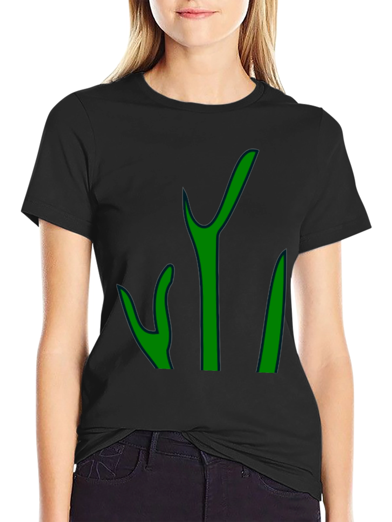 Green Graphic Print Mens Black T-Shirt