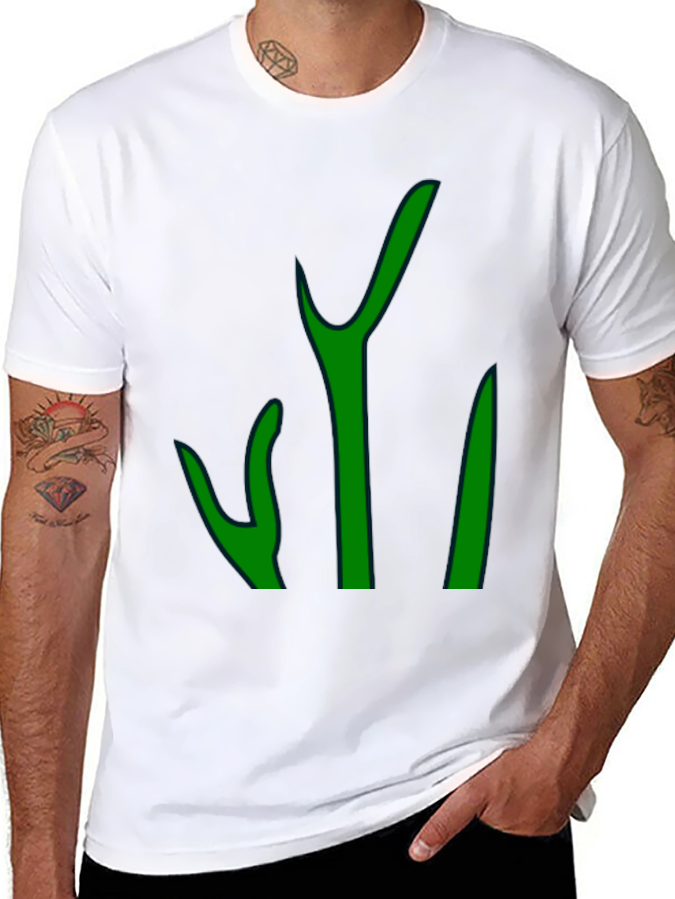 Green Graphic Print Mens Black T-Shirt