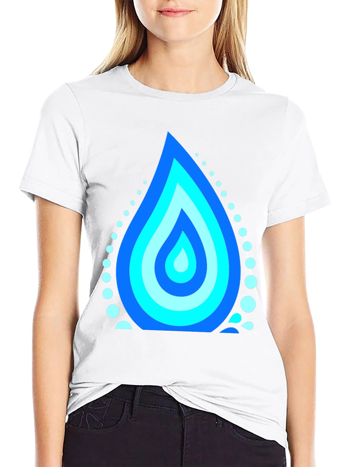 Blue Water Drop Graphic Black T-Shirt