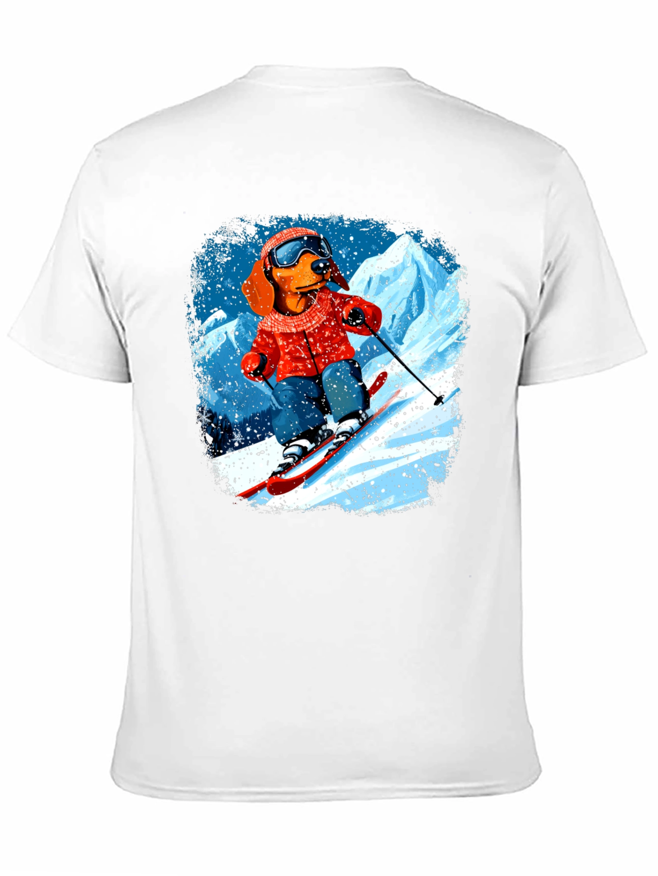 Dog Skiing Graphic Tee - Black Cotton T-Shirt