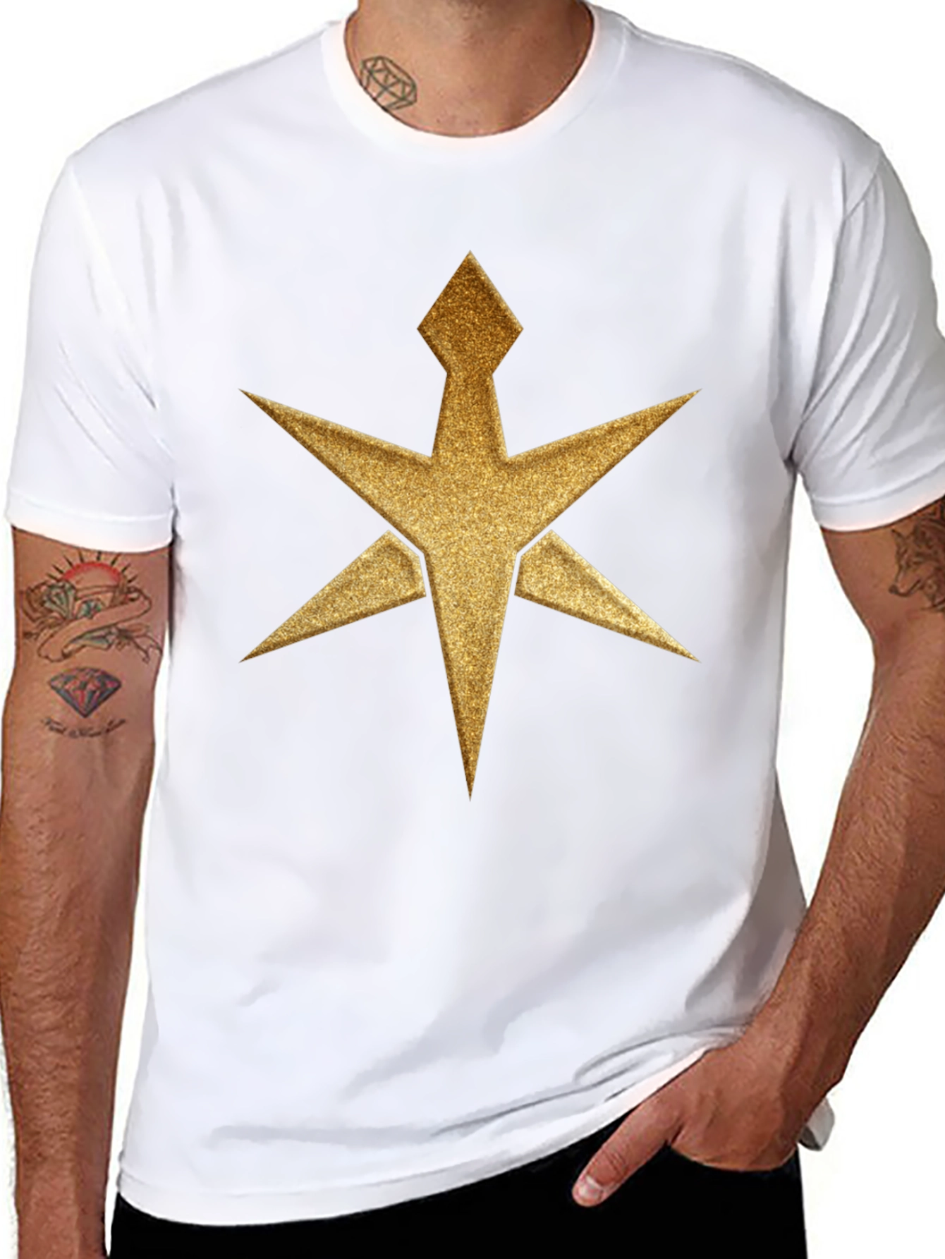 Gold Starburst Graphic Tee - Black Cotton Blend