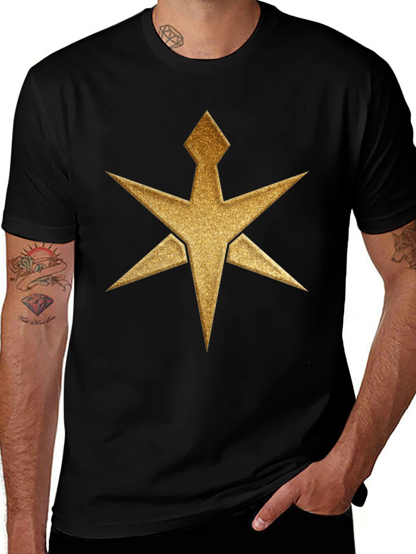 Gold Starburst Graphic Tee - Black Cotton Blend
