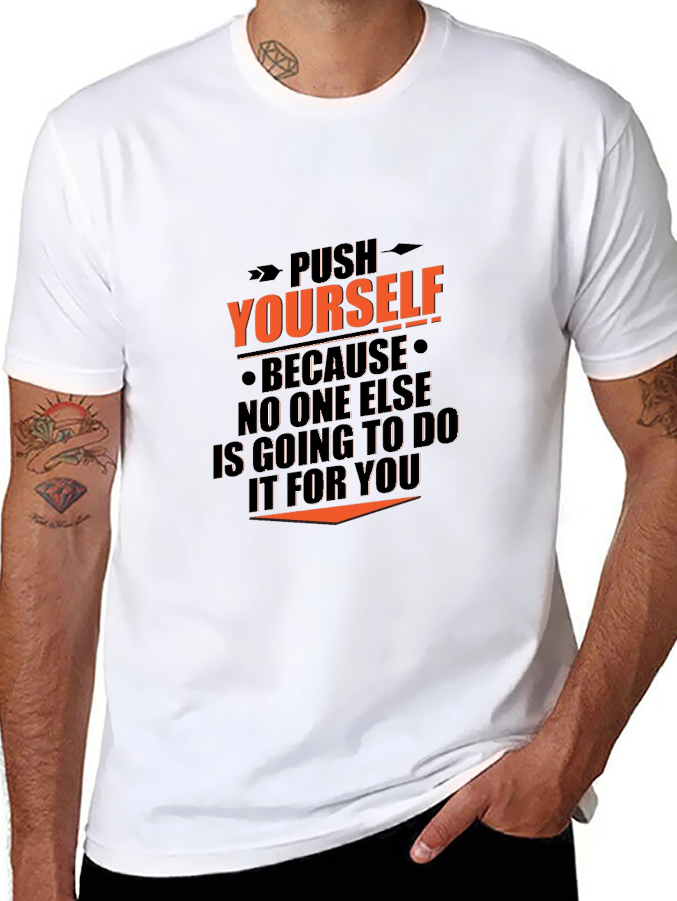 Motivational Black T-Shirt - Push Yourself Graphic Tee