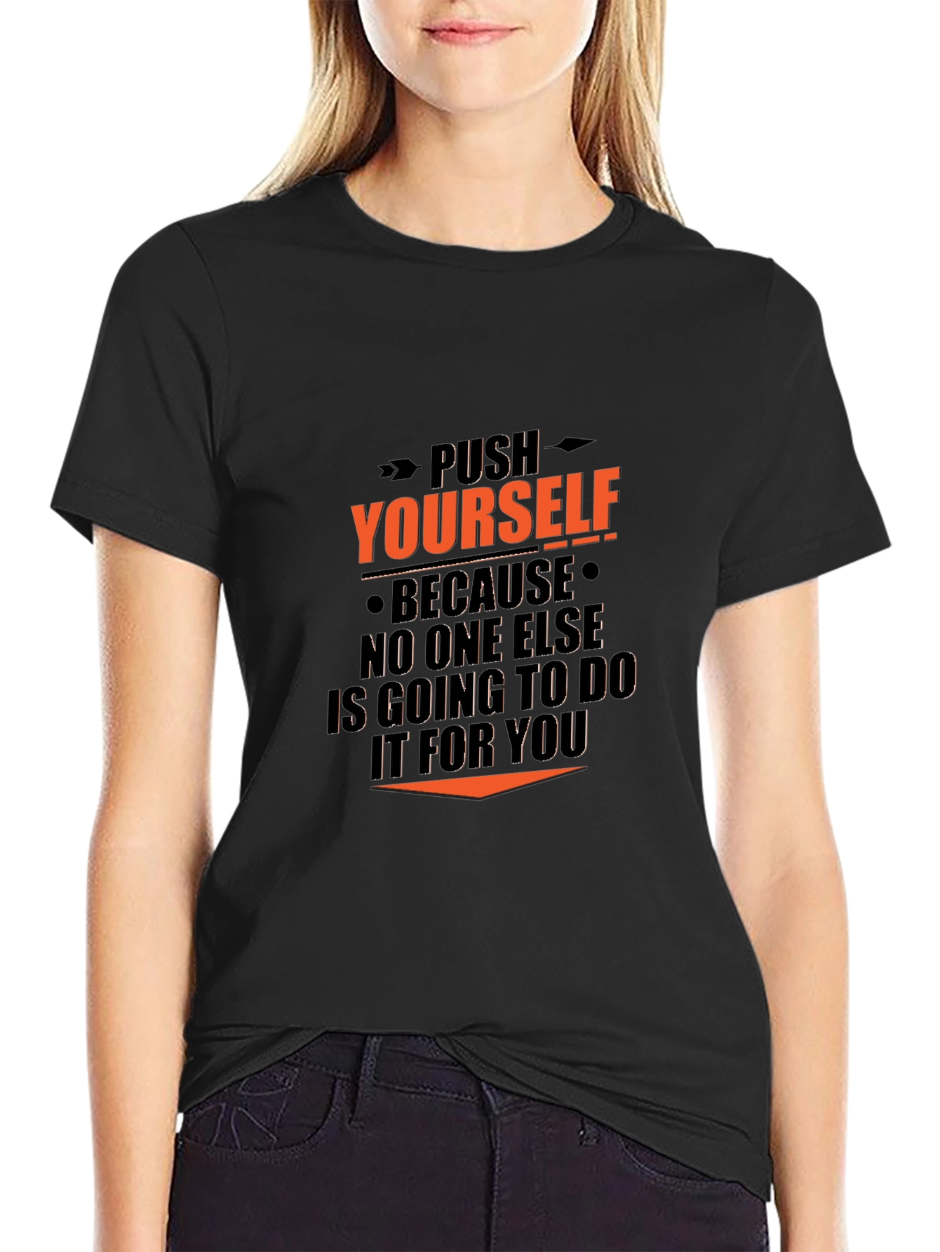 Motivational Black T-Shirt - Push Yourself Graphic Tee