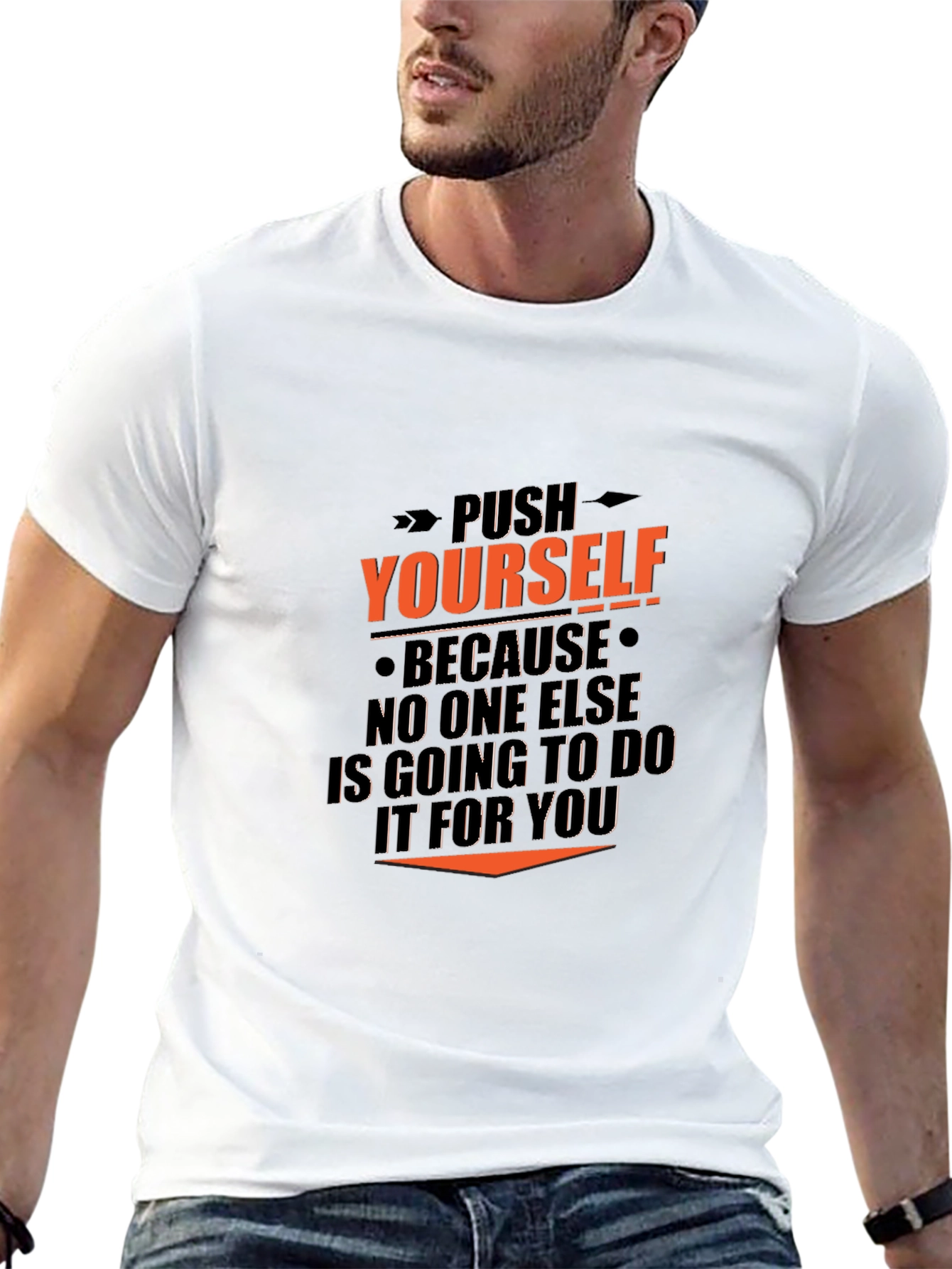 Motivational Black T-Shirt - Push Yourself Graphic Tee