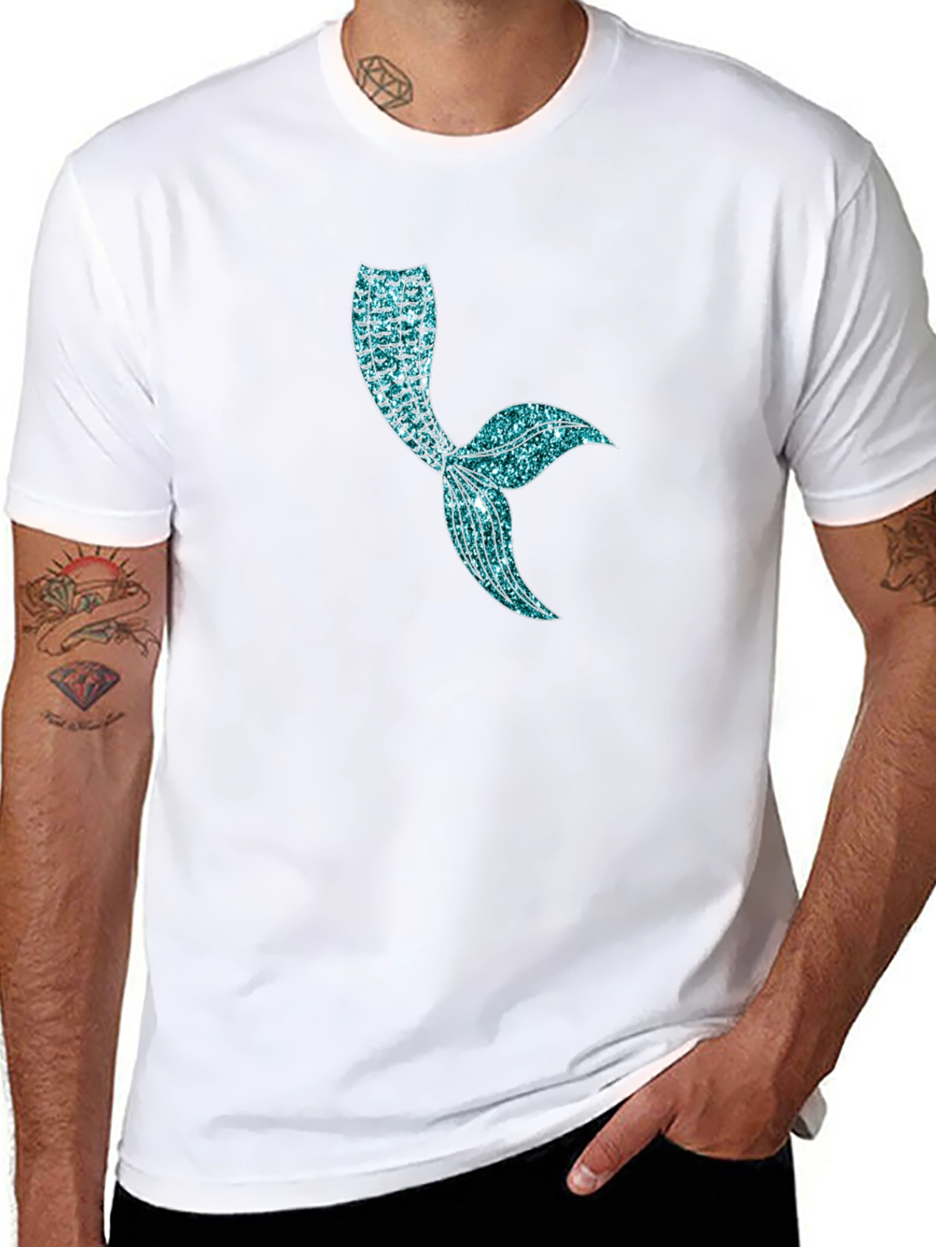 Mermaid Tail Graphic T-Shirt - Shimmering Blue Design