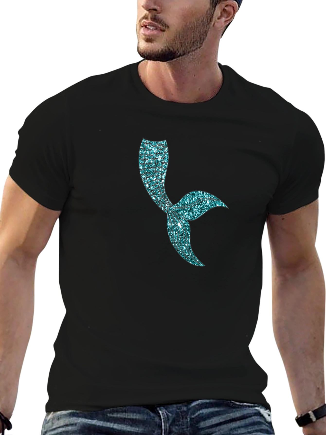 Mermaid Tail Graphic T-Shirt - Shimmering Blue Design