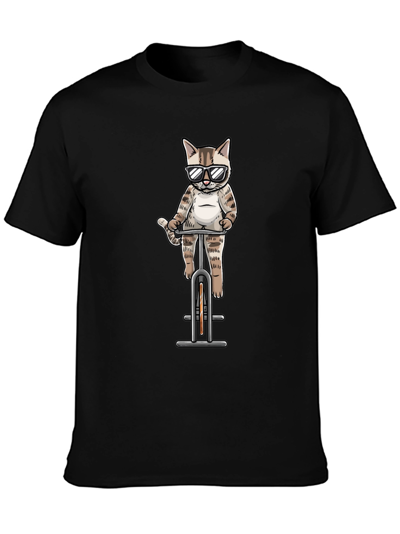 Cool Cat Riding Bike Graphic Tee - Black