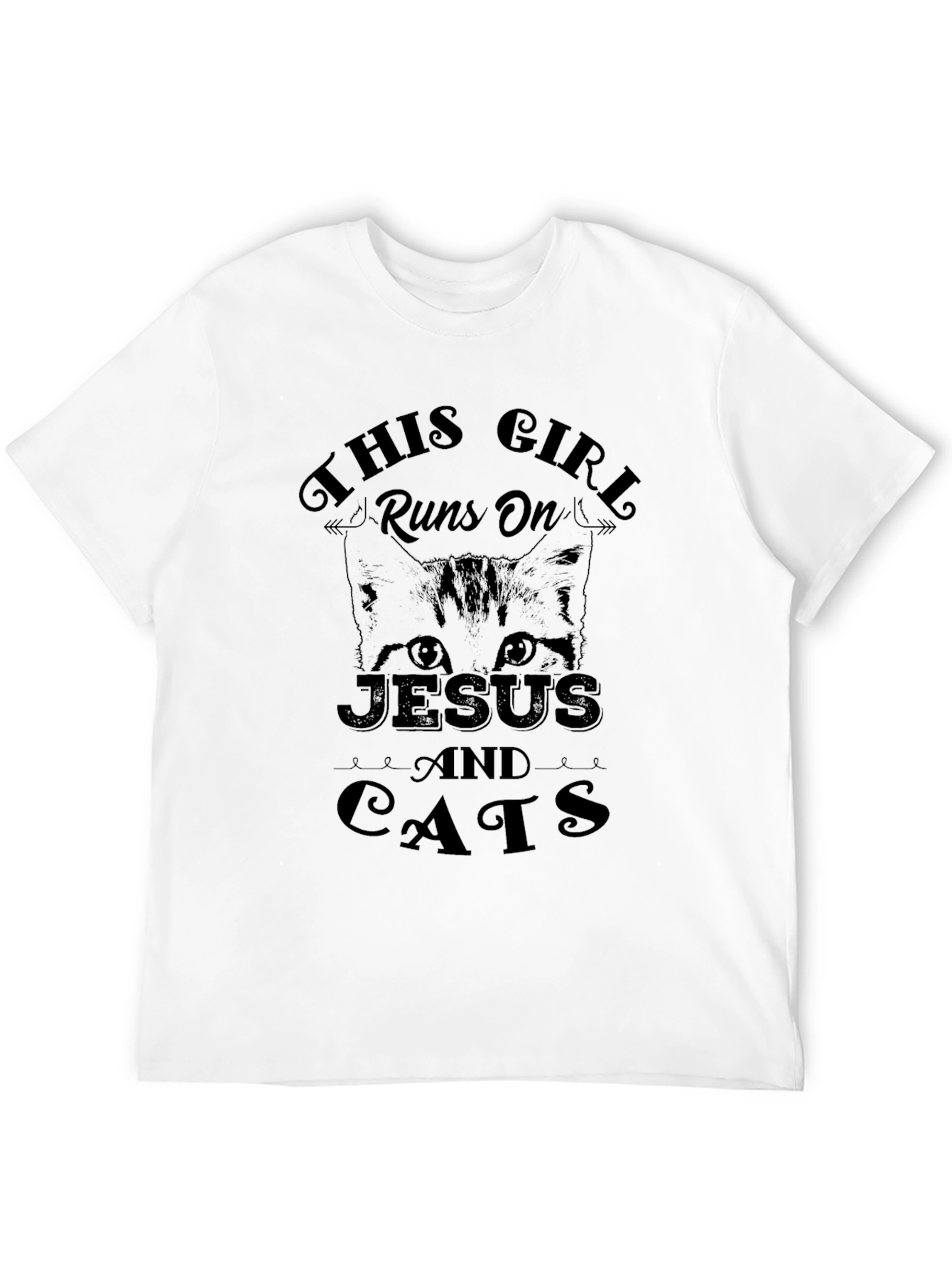 This Girl Runs on Jesus and Cats Black T-Shirt