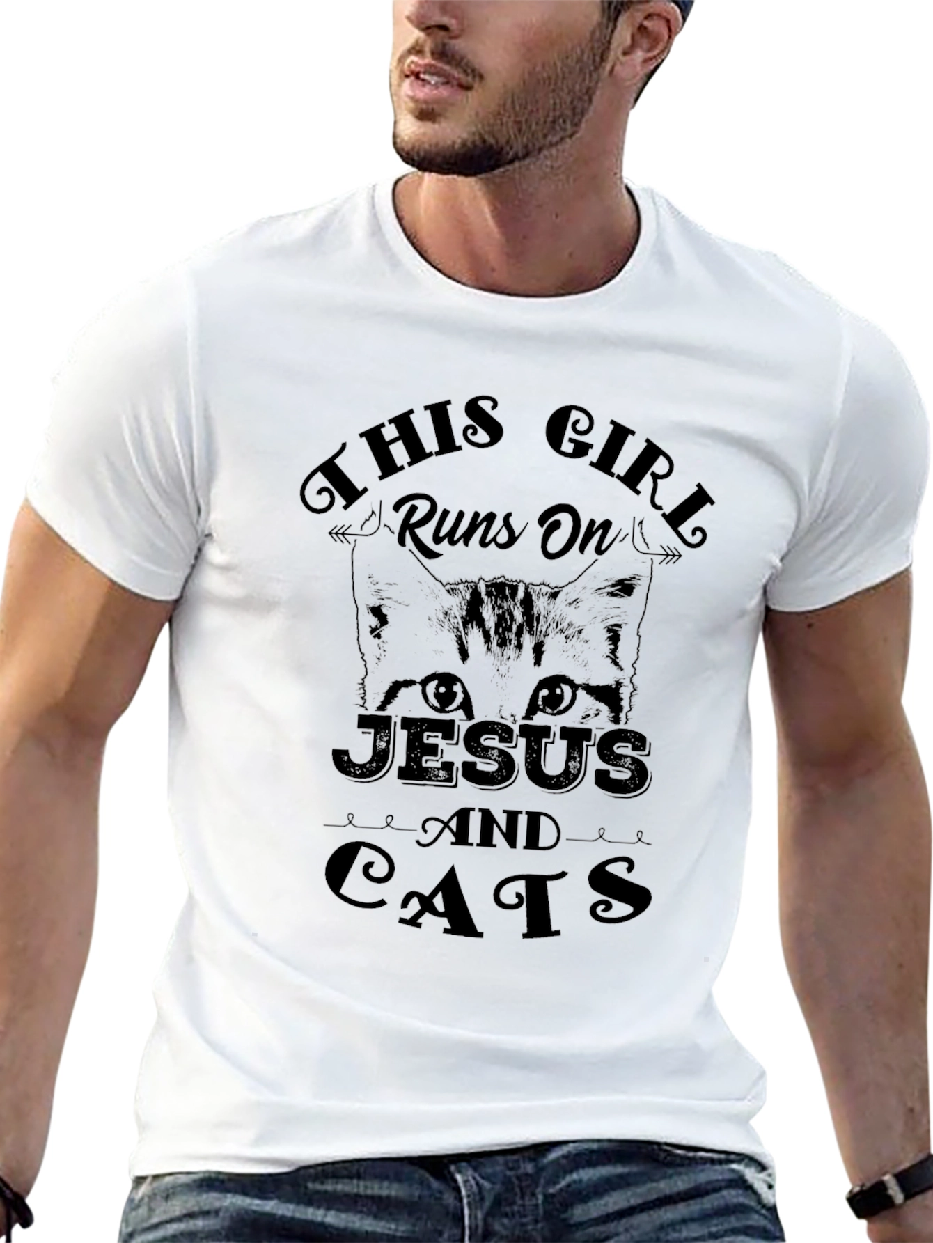 This Girl Runs on Jesus and Cats Black T-Shirt
