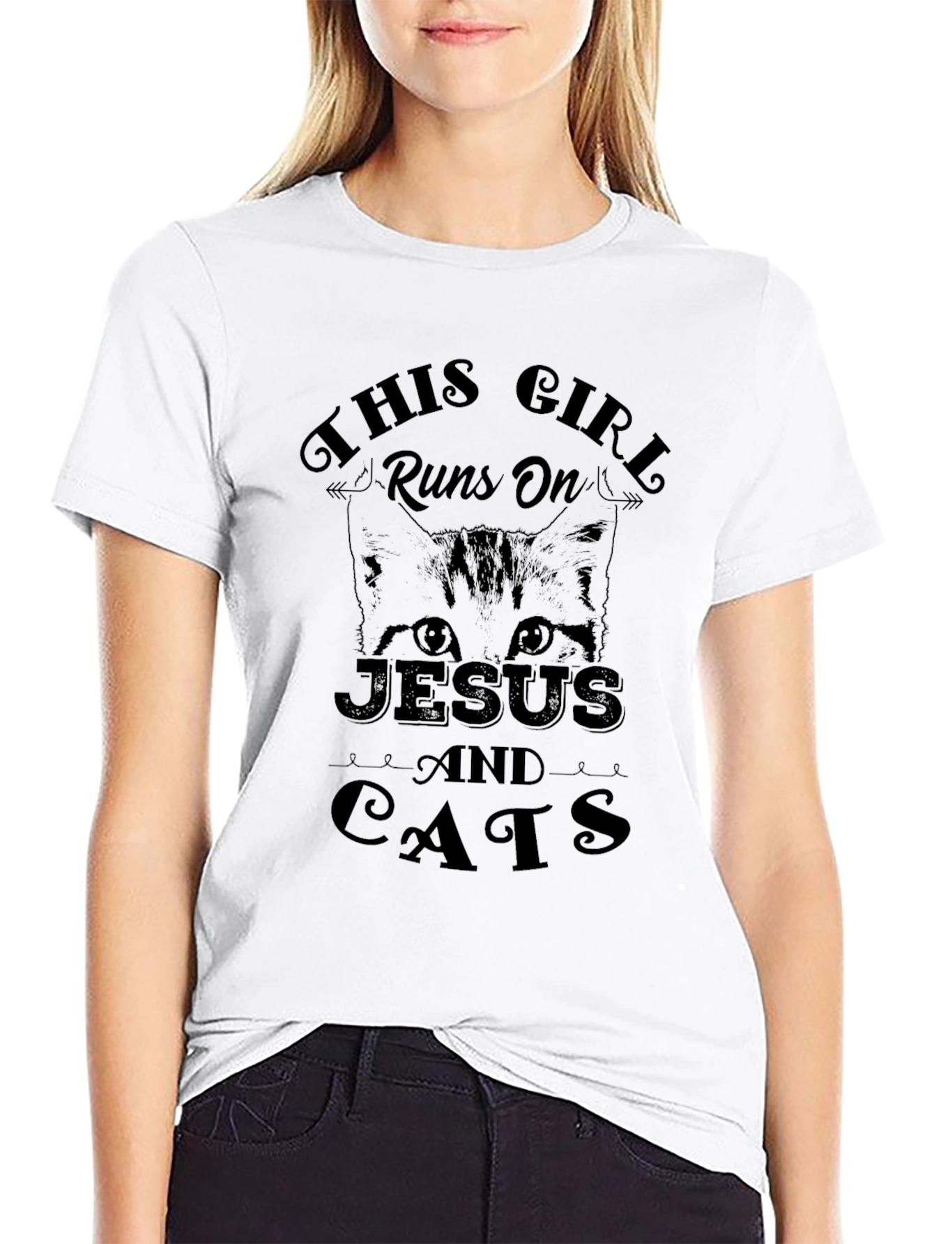 This Girl Runs on Jesus and Cats Black T-Shirt