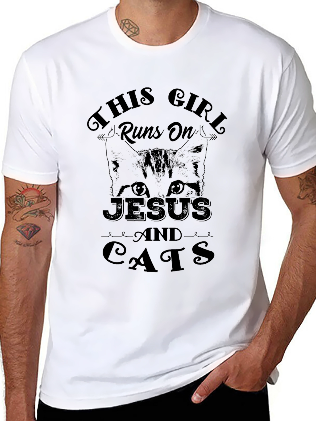 This Girl Runs on Jesus and Cats Black T-Shirt