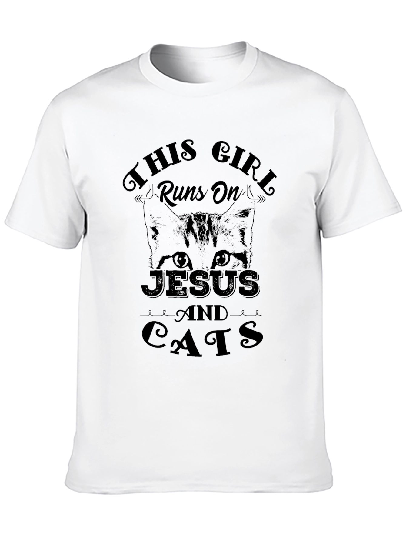This Girl Runs on Jesus and Cats Black T-Shirt