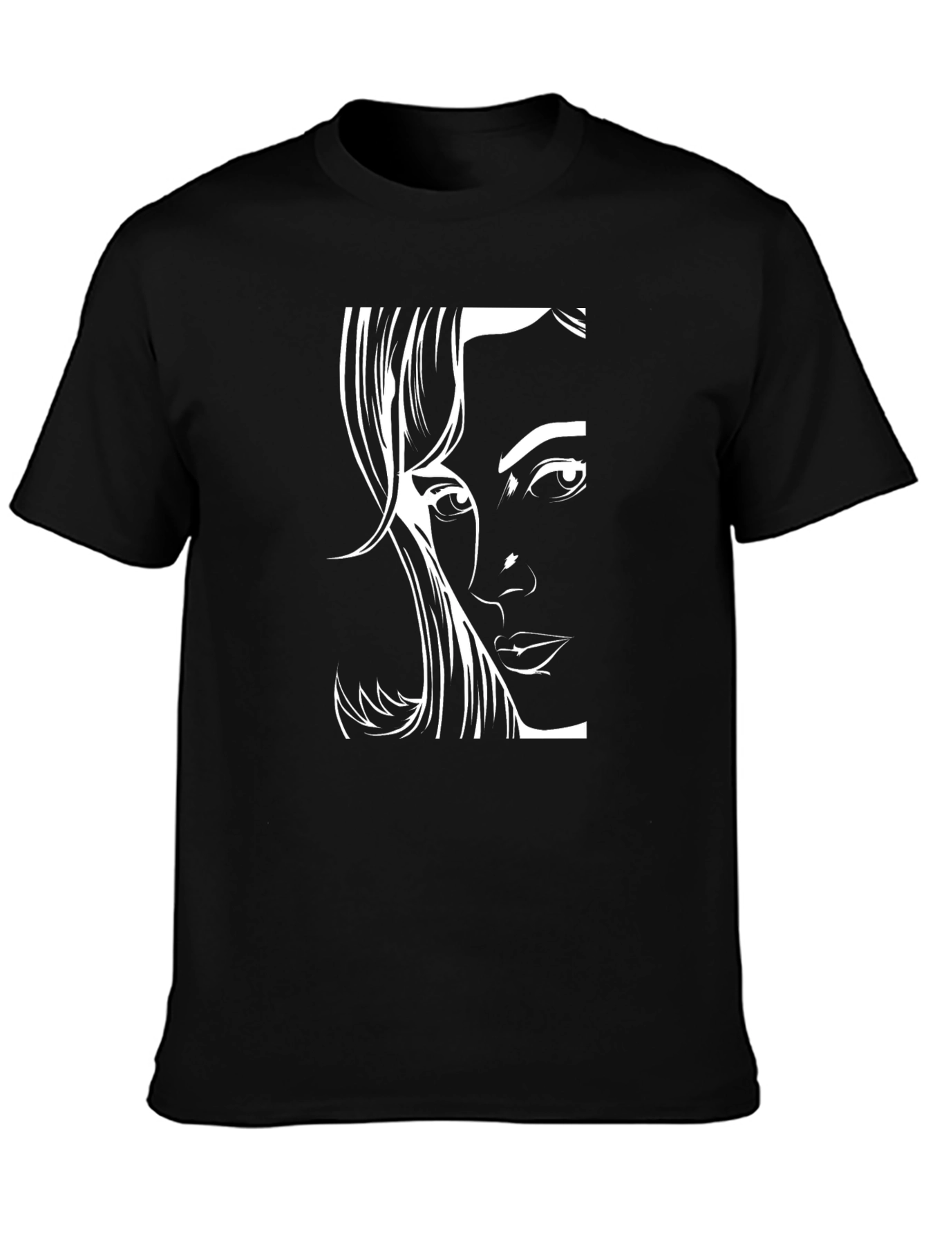 Black T-Shirt with Elegant Woman Face Design