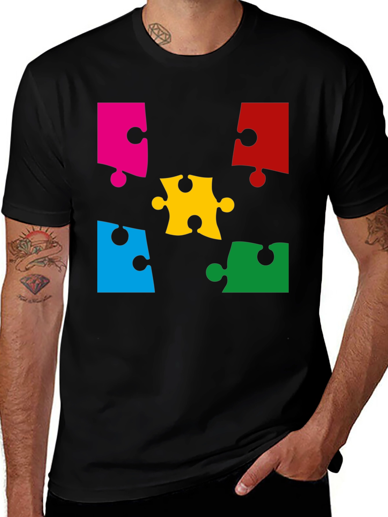 Puzzle Piece Graphic Black T-Shirt