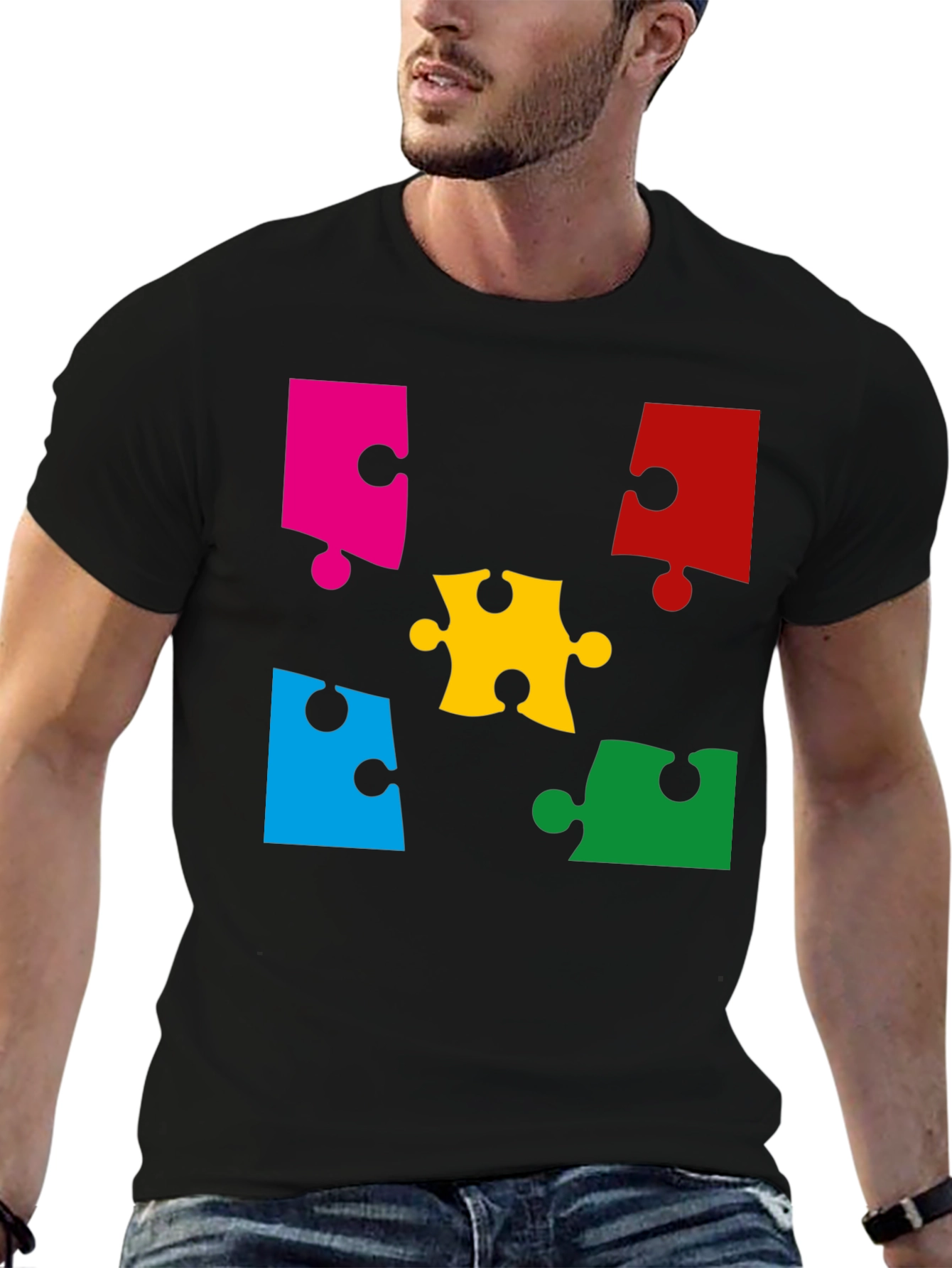 Puzzle Piece Graphic Black T-Shirt