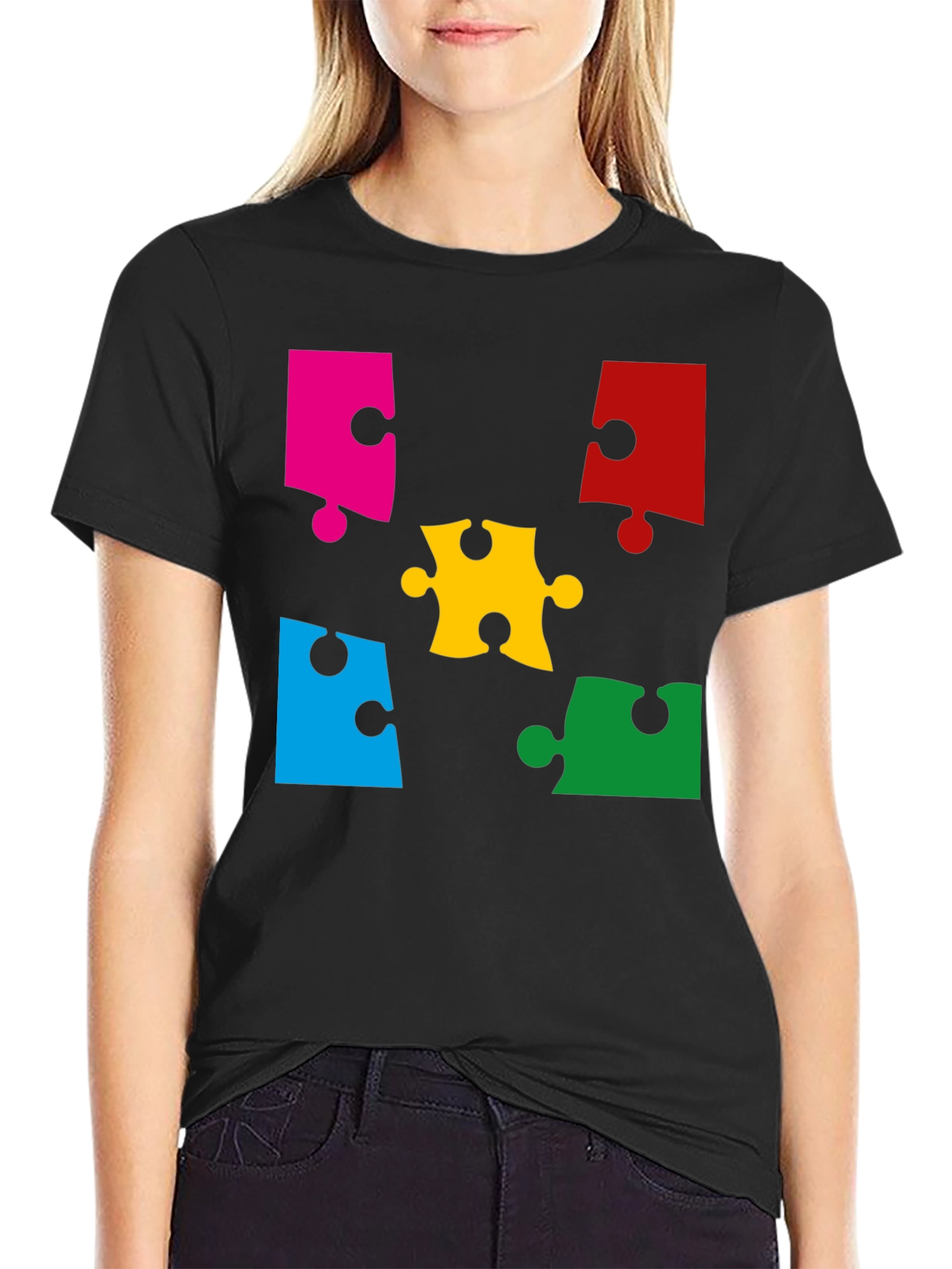Puzzle Piece Graphic Black T-Shirt