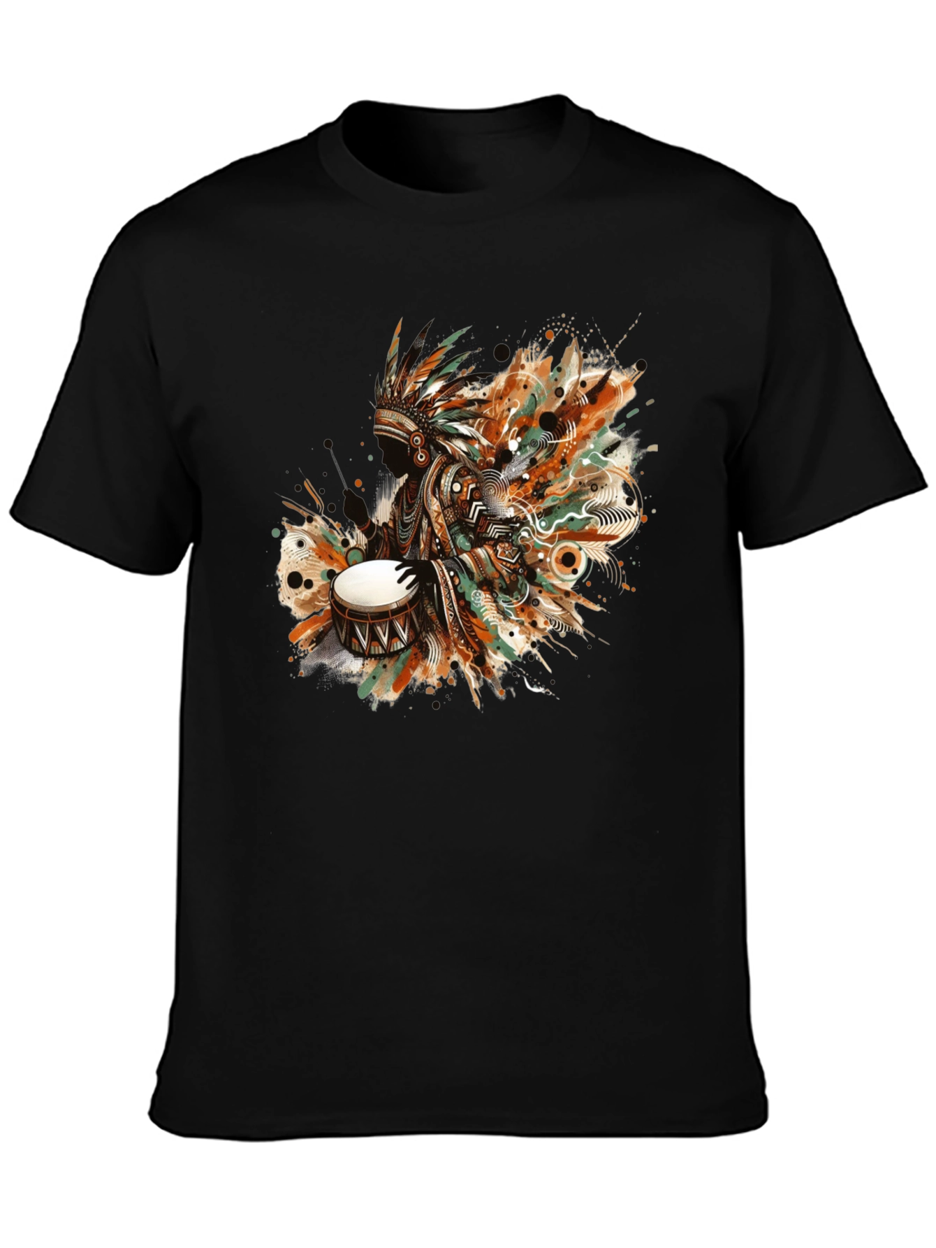 Native American Drummer Graphic Tee - Black