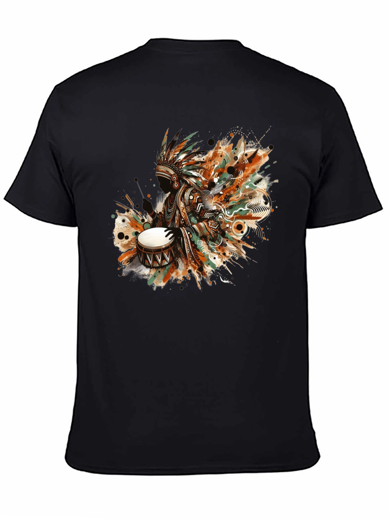 Native American Drummer Graphic Tee - Black