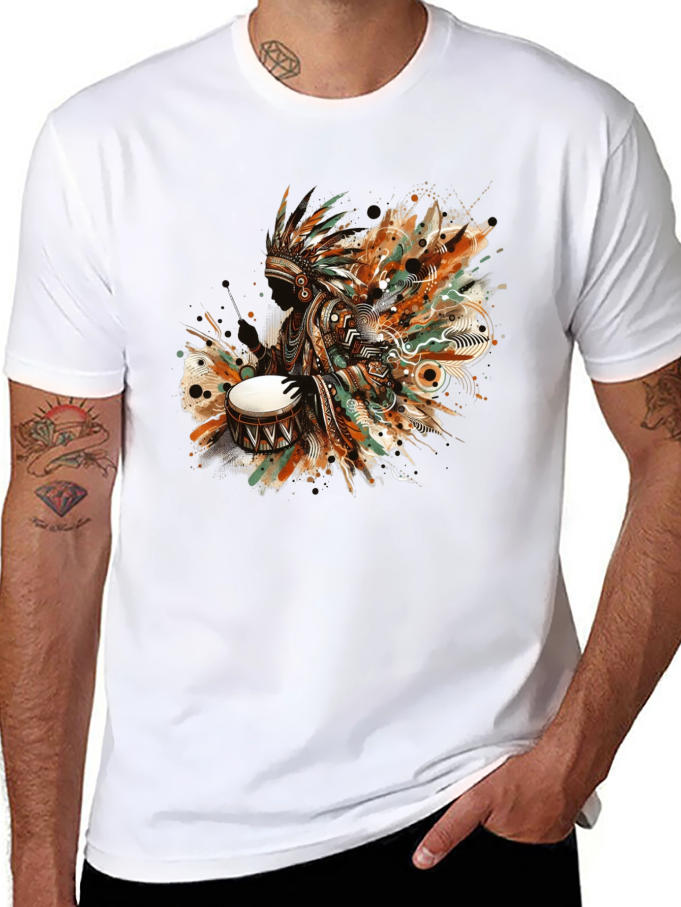 Native American Drummer Graphic Tee - Black