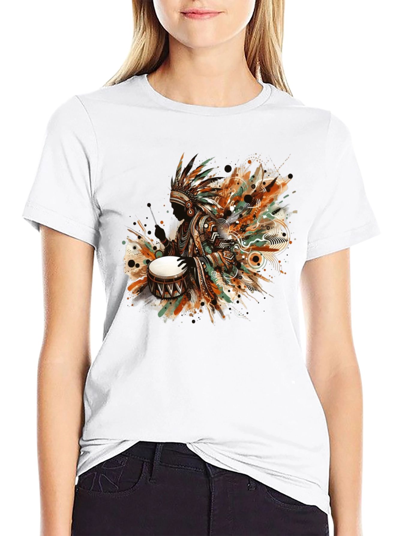Native American Drummer Graphic Tee - Black