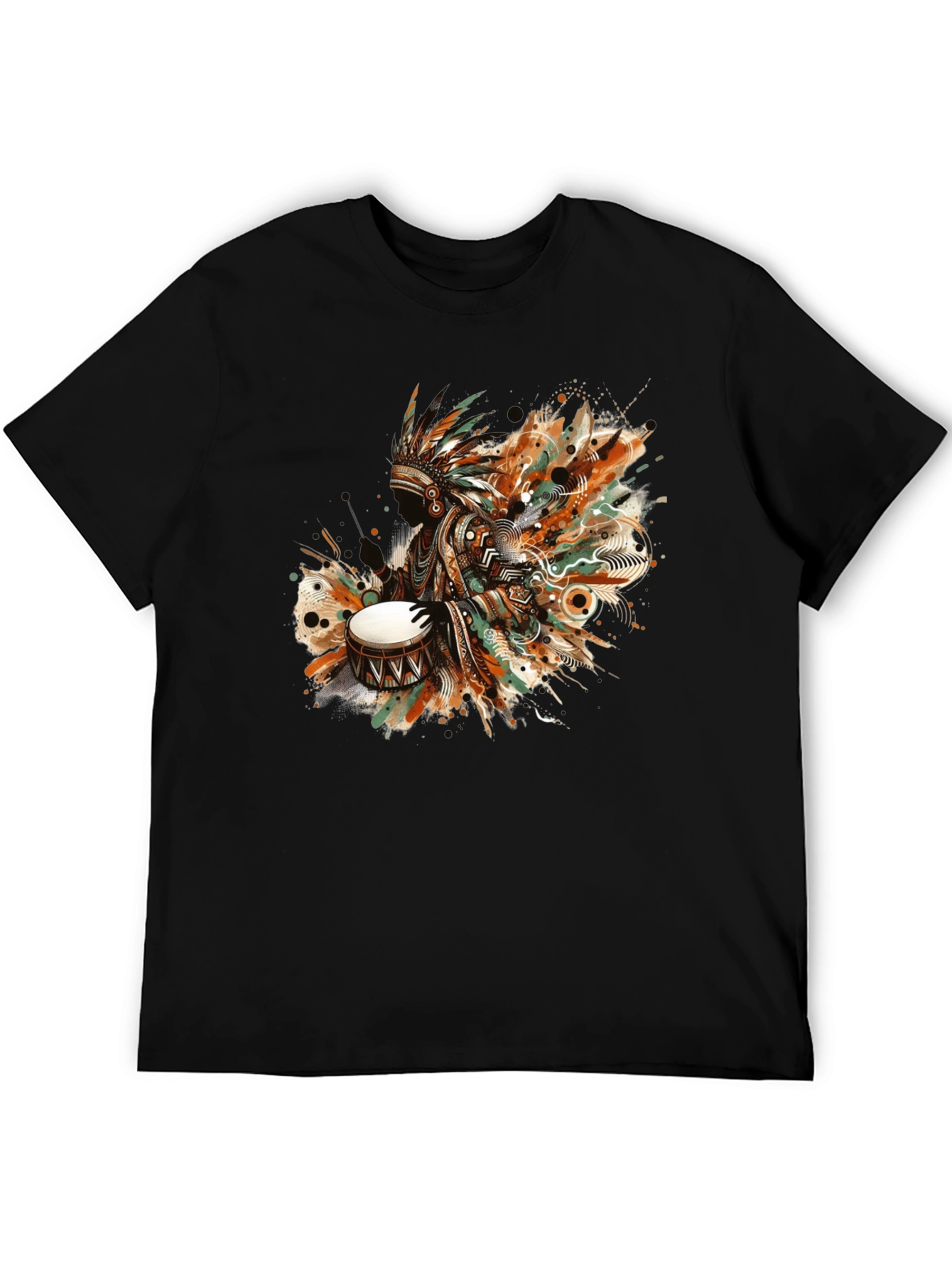 Native American Drummer Graphic Tee - Black