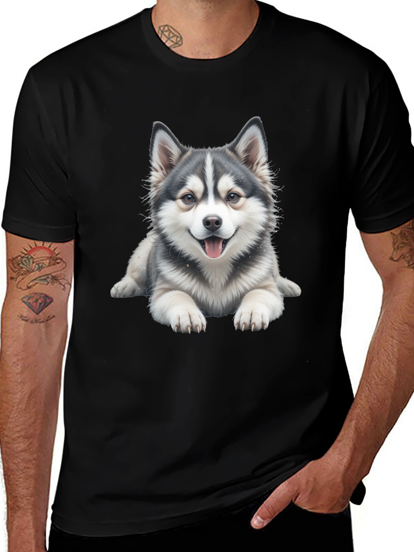 Cute Dog Graphic Tee - Black Cotton Blend