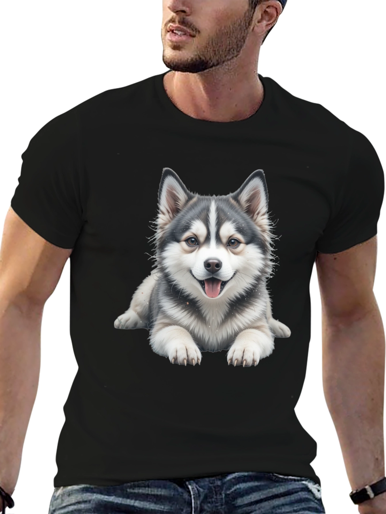 Cute Dog Graphic Tee - Black Cotton Blend